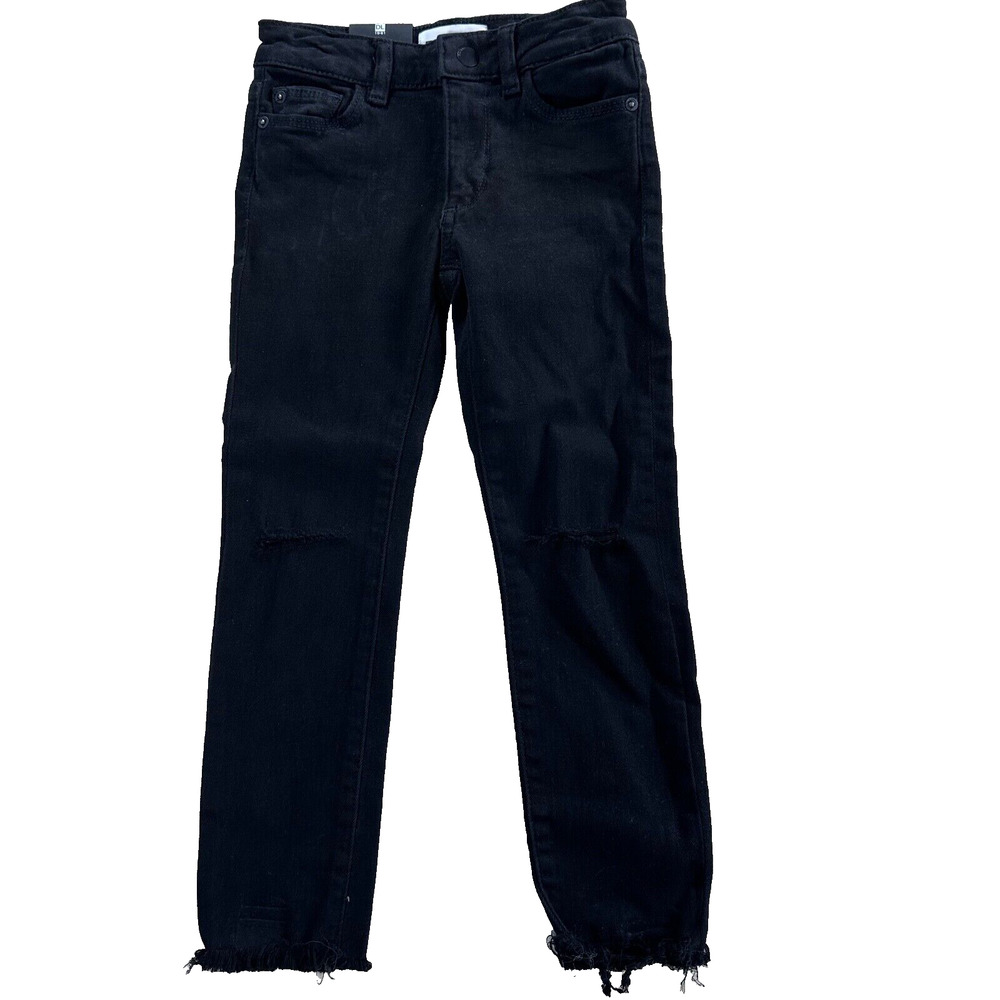 DL1961 Kids Chloe Skinny Frayed Hem Ripped Jeans Girls Size 5 Black New